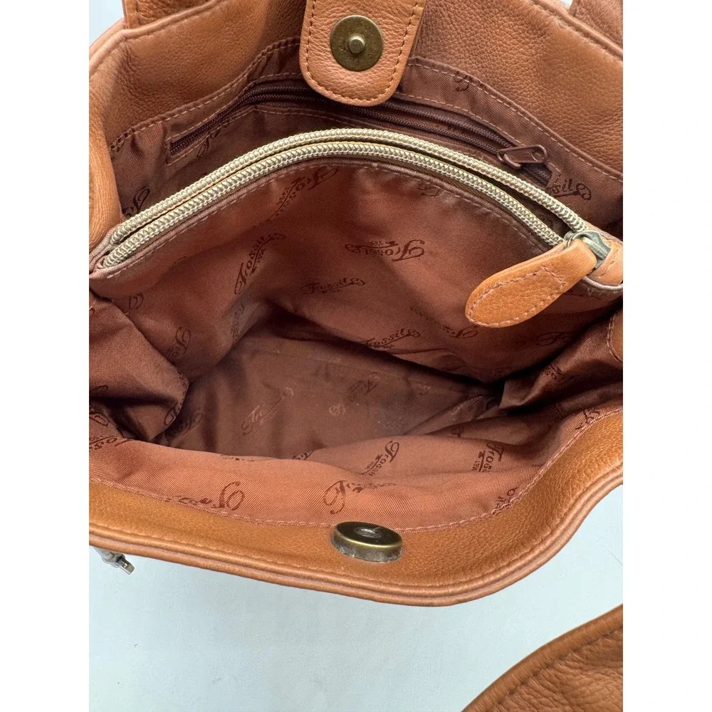 Vintage FOSSIL Brown Leather Tote Shoulder Bag Hobo Classic 75082 Key Charm